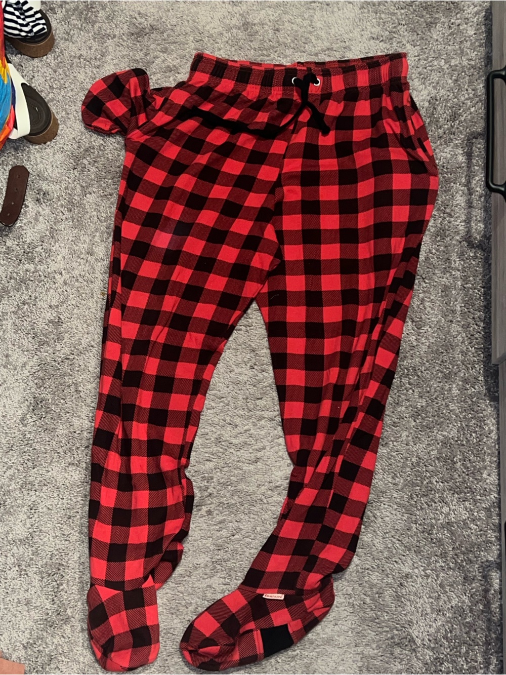 Womans Red and Black Buffalo Plaid One-Piece Pajama
